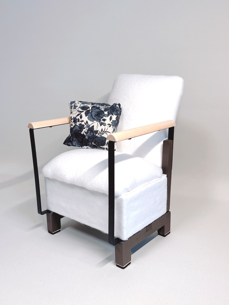 ドールサイズ シンプルクッションチェア ホワイト×ナチュラル