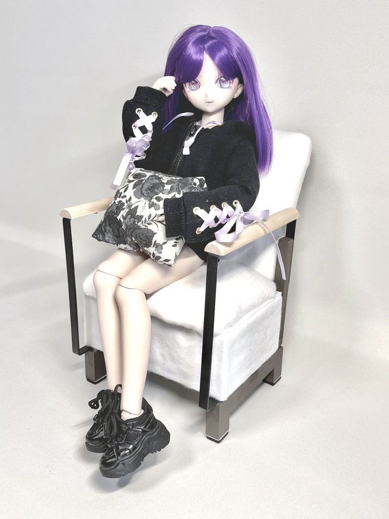 ドールサイズ　シンプルクッションチェア　ホワイト×ナチュラル