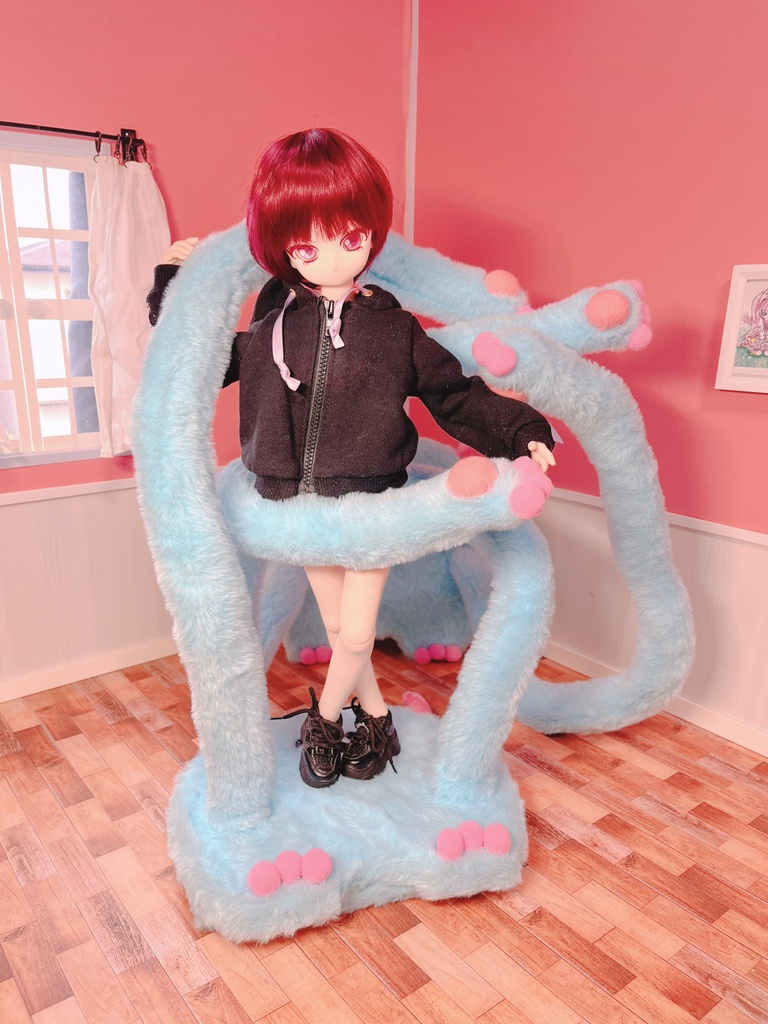 ドールスタンド　もふもふマン ベッド変形スペシャルセット　スカイブルー