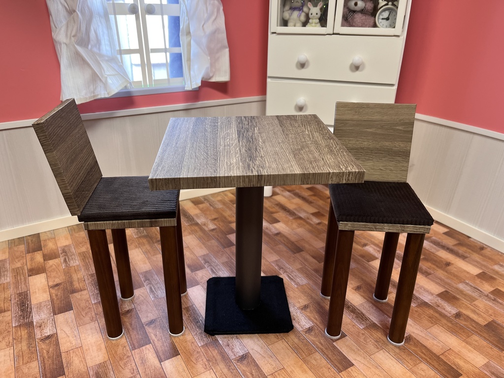 ドールサイズ シンプルカフェテーブルセット チーク柄