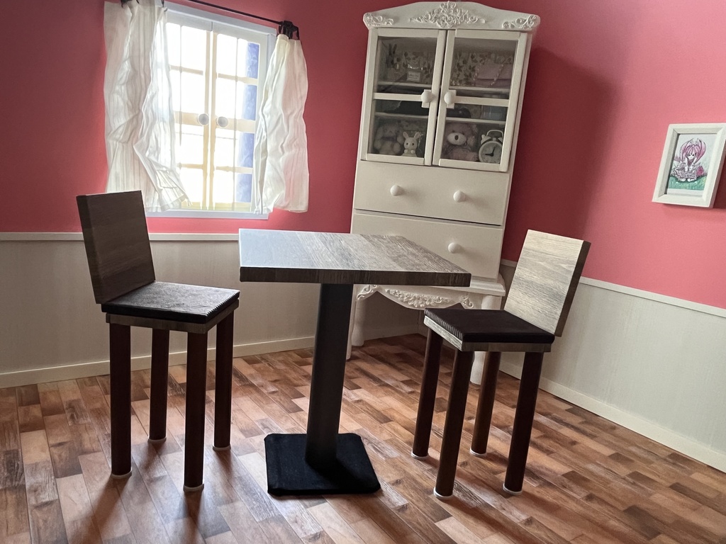 ドールサイズ シンプルカフェテーブルセット チーク柄