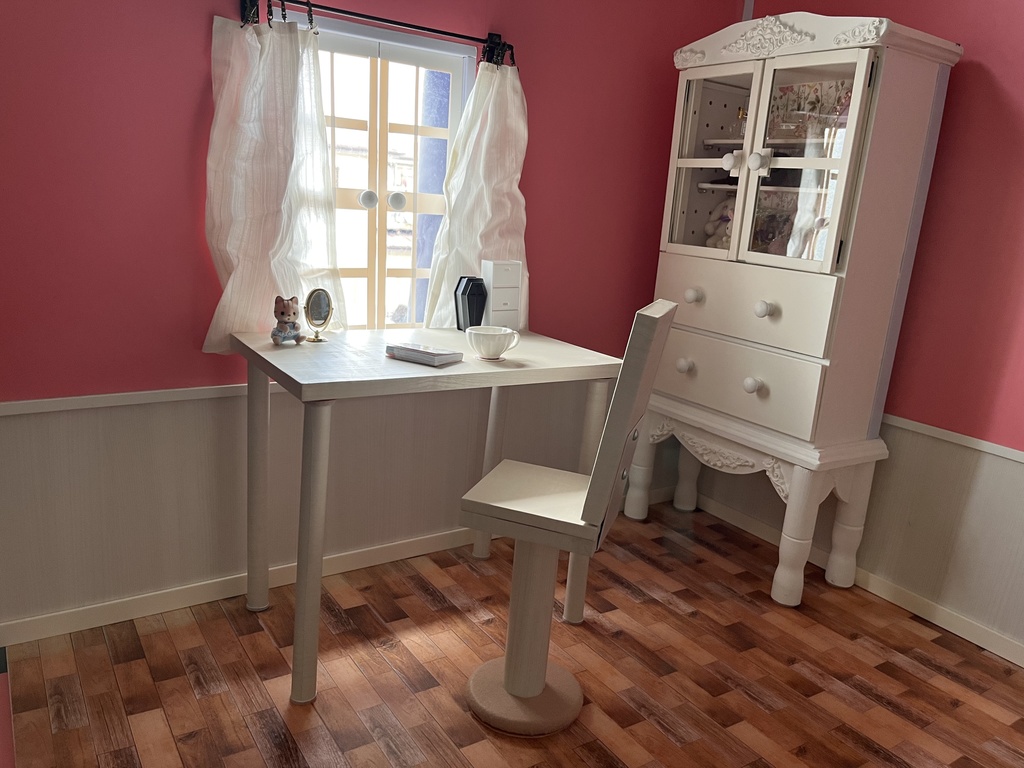 ドールサイズ シンプルカフェ長テーブルセット ベージュウッド