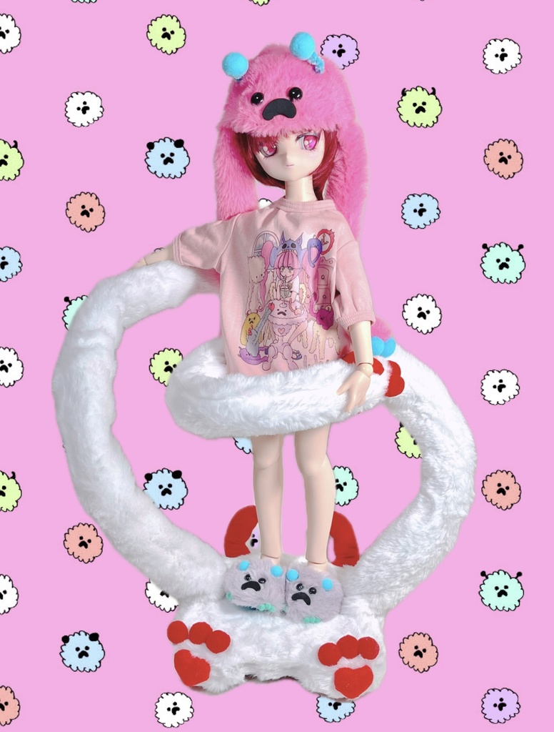 ドールスタンド 支えて!もふもふマン ホワイト×レッド