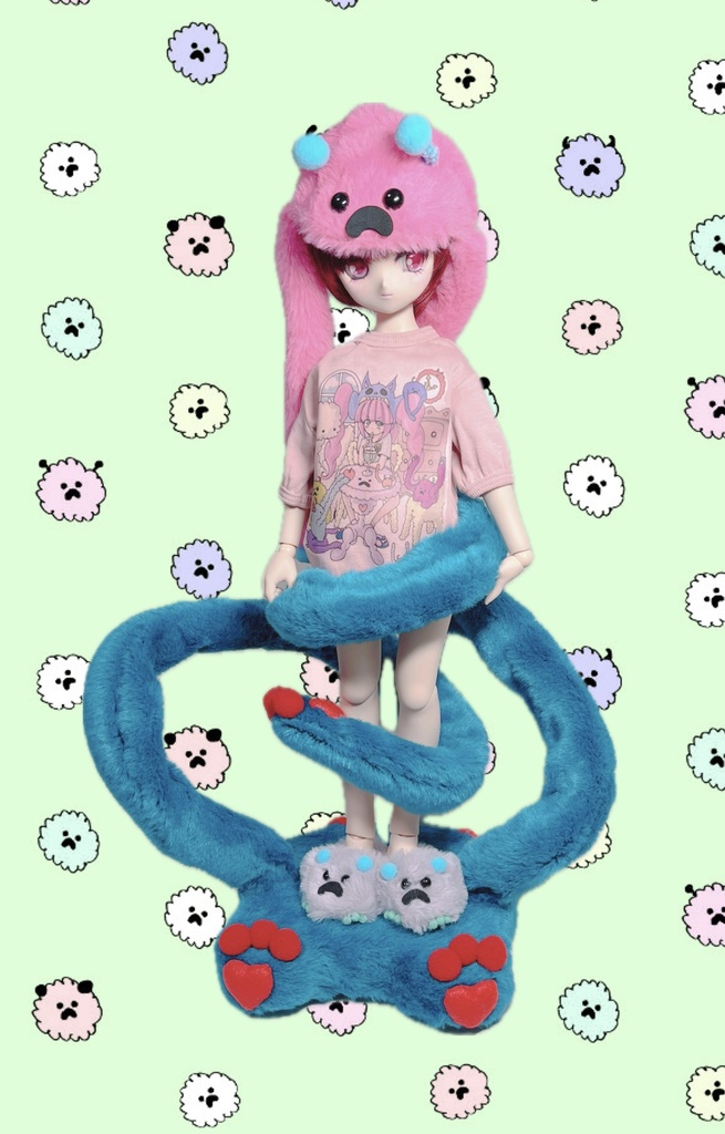 ドールスタンド 支えて!もふもふマン ターコイズブルー×レッド