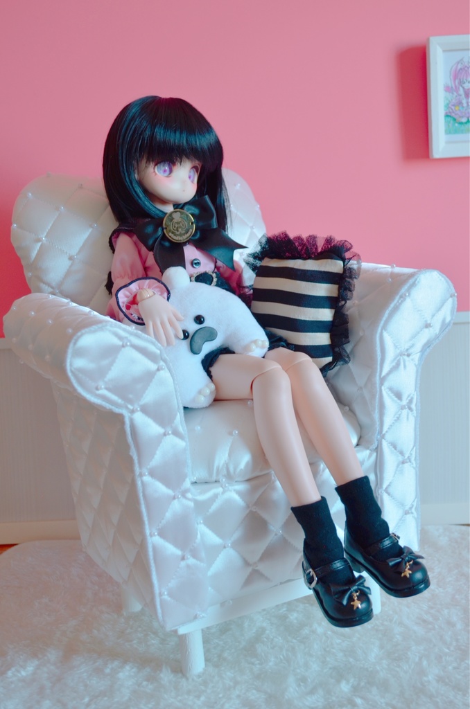 ドールサイズ サテンパールキルト シングルソファ ホワイト