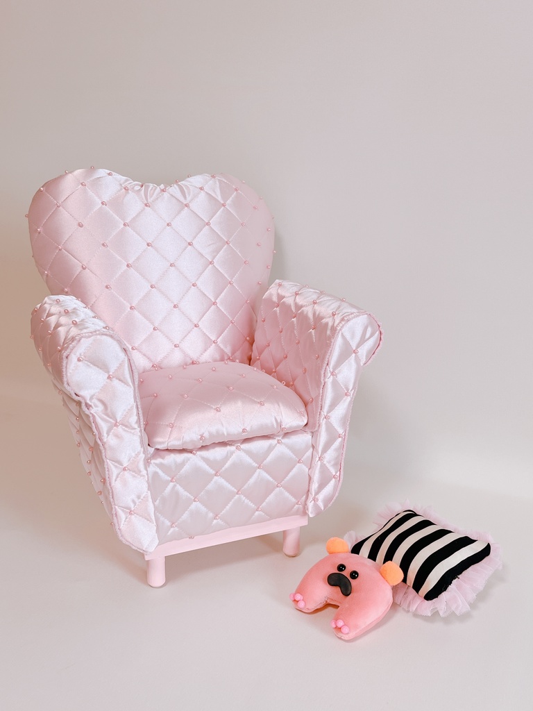 ドールサイズ サテンパールキルト シングルソファ ピンク