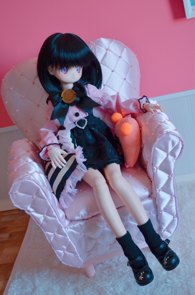 ドールサイズ サテンパールキルト シングルソファ ピンク