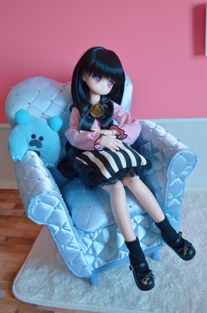 ドールサイズ サテンパールキルト シングルソファ ブルー