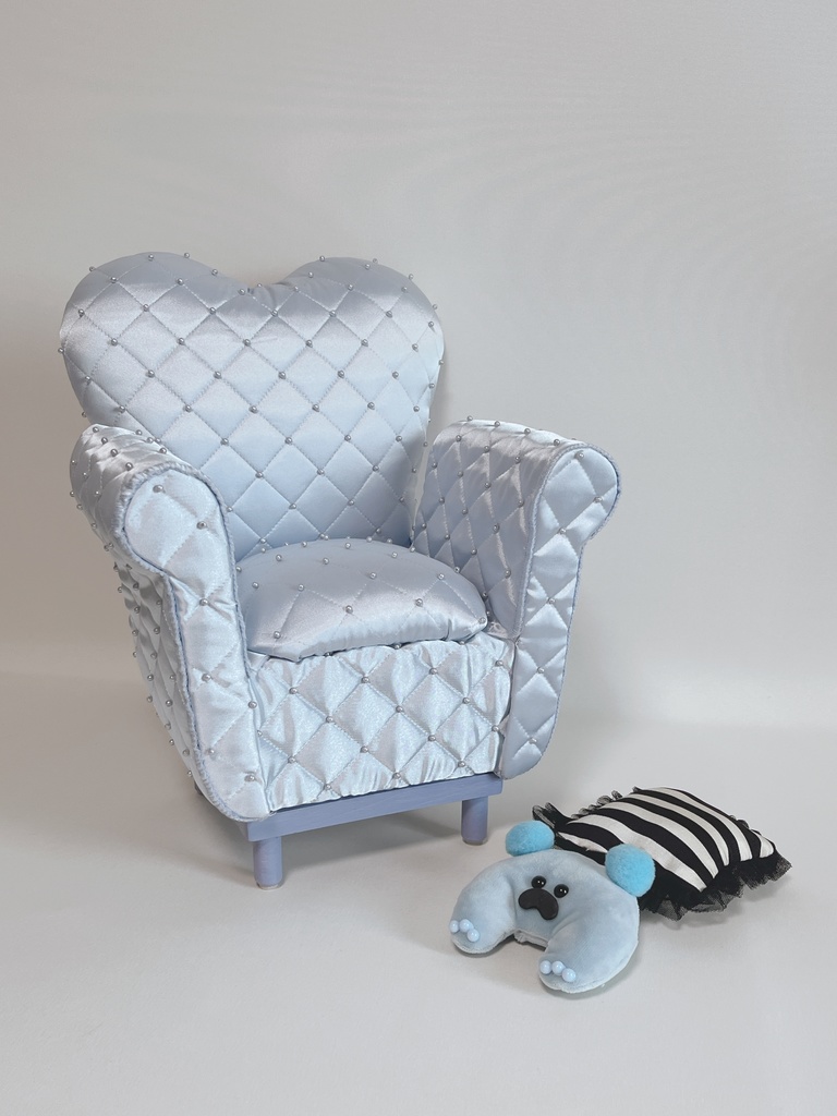 ドールサイズ サテンパールキルト シングルソファ ブルー