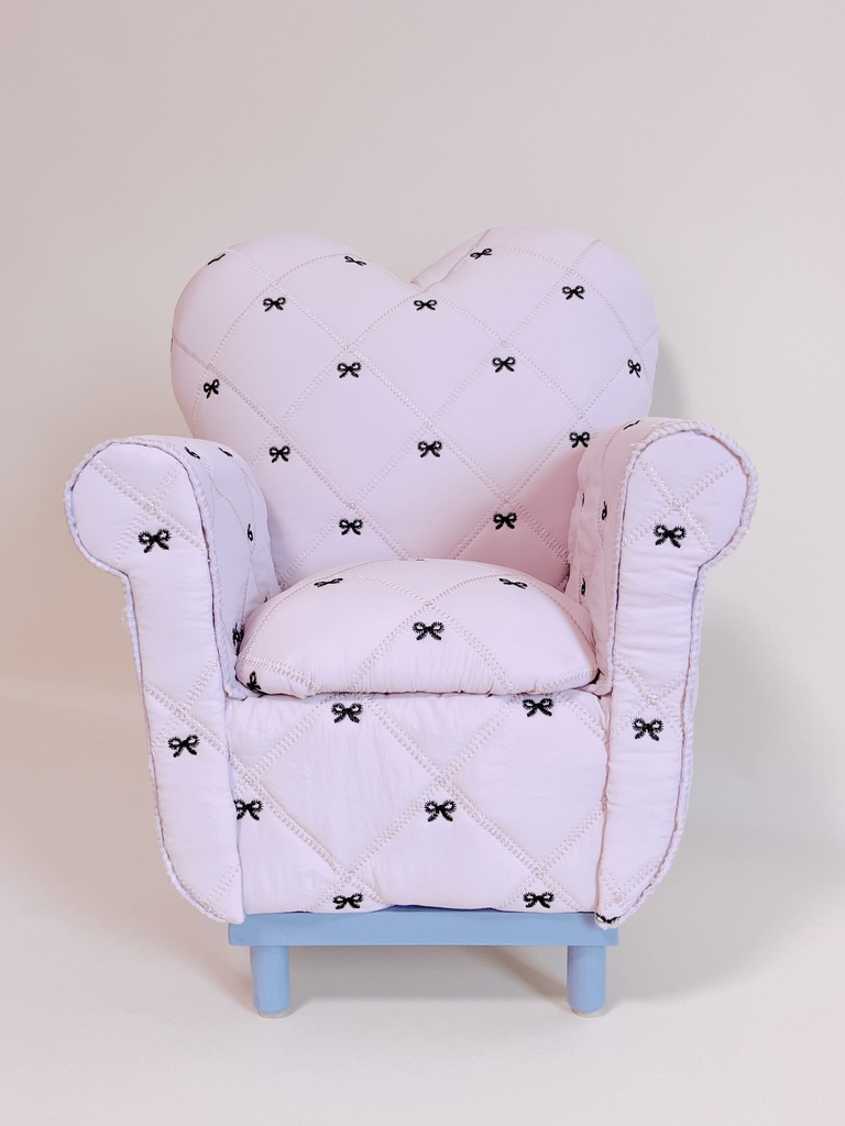 ドールサイズ リボン柄キルト シングルソファ パープル