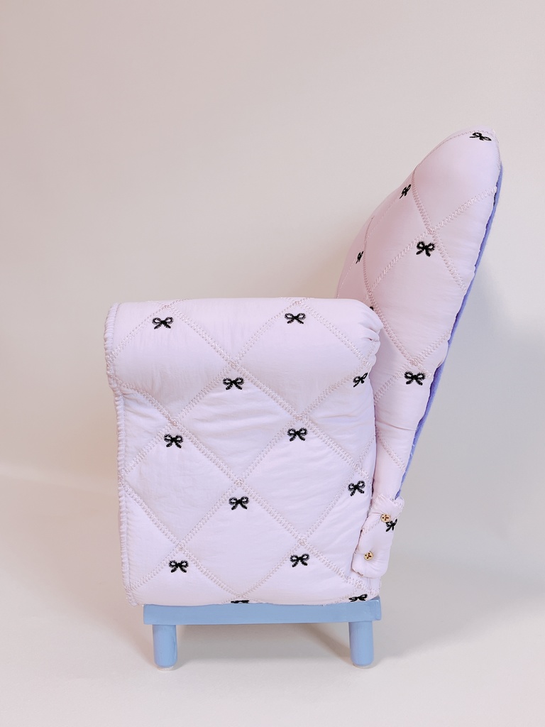 ドールサイズ リボン柄キルト シングルソファ パープル