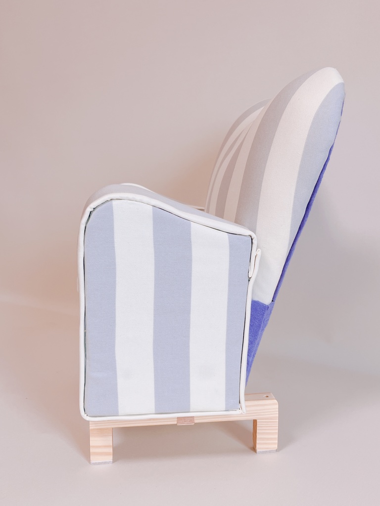 ドールサイズ ストライプ柄ミドルソファ ブルー×ホワイト