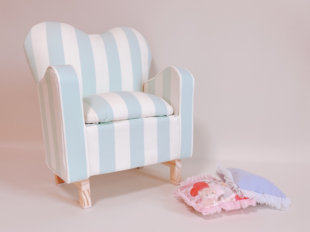 ドールサイズ ストライプ柄ミドルソファ グリーン×ホワイト
