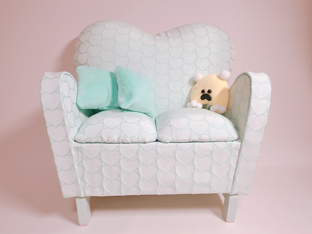 ドールサイズ ダブルソファ ハートラメグリーン