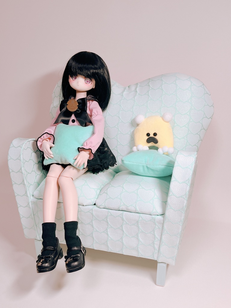 ドールサイズ ダブルソファ ハートラメグリーン