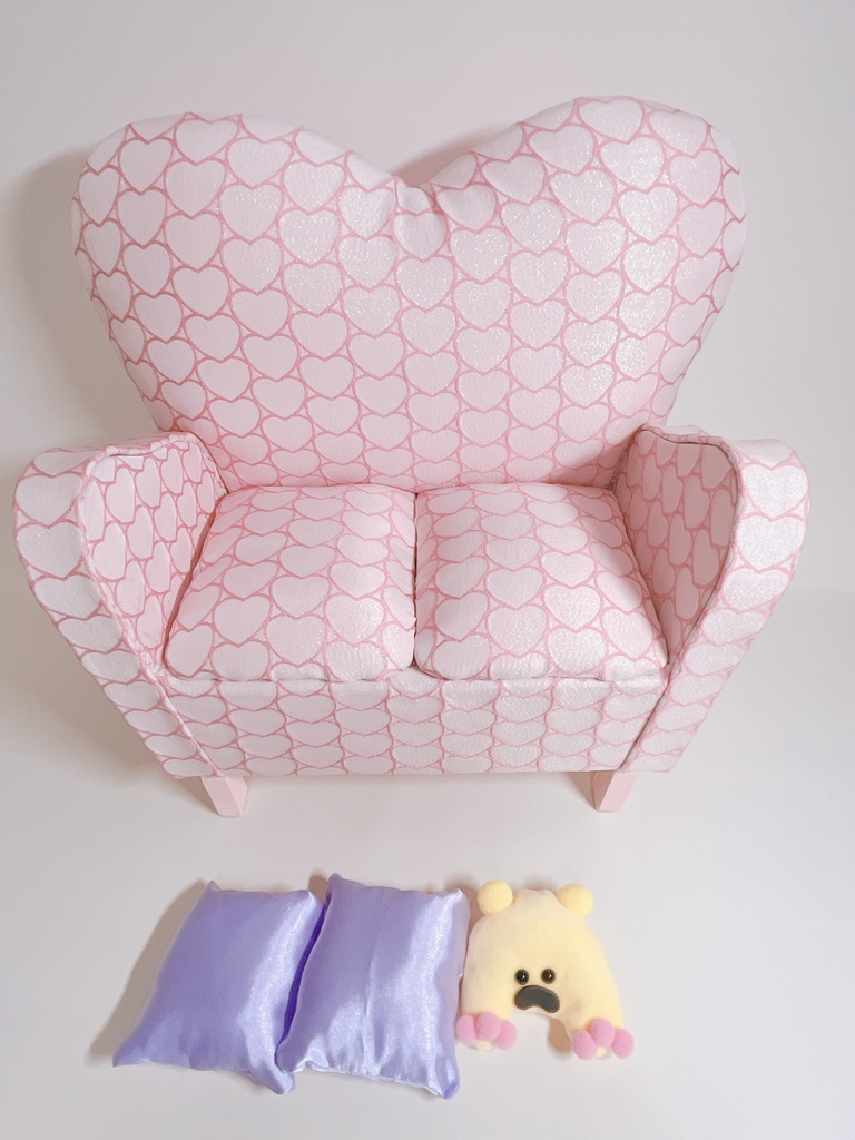 ドールサイズ ダブルソファ ハートラメピンク