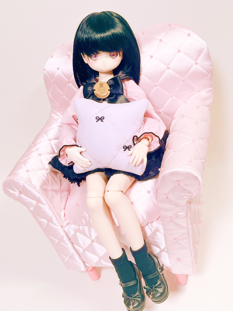 ドールサイズ サテンパールキルト シングルソファ ピンク