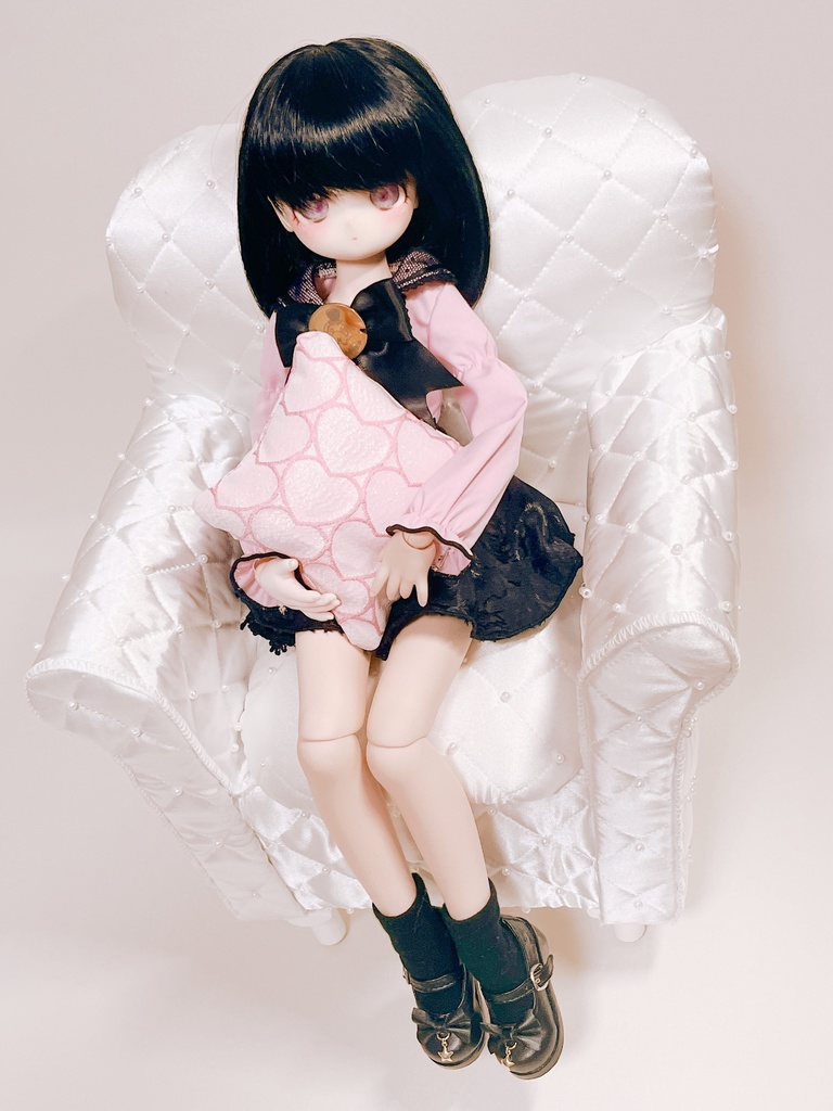 ドールサイズ サテンパールキルトシングルソファ ホワイト バージョン2