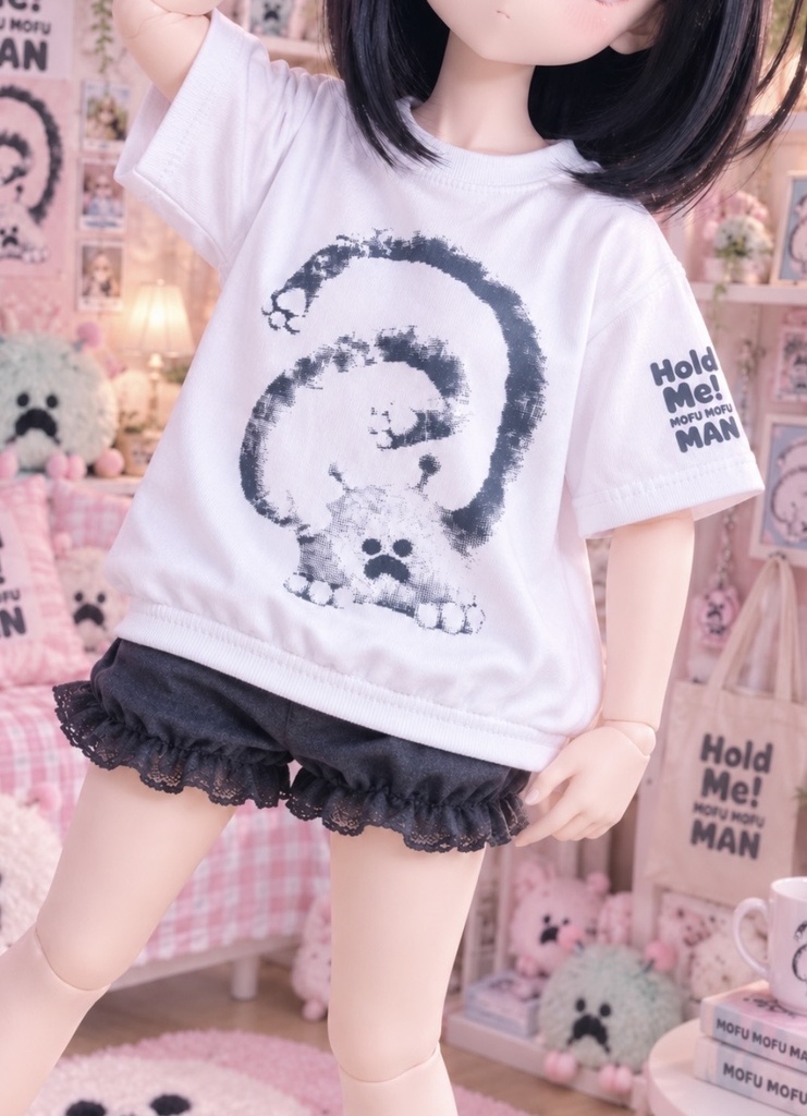 ドールサイズ　もふもふマンフォトグラフィック　シルクプリントTシャツ