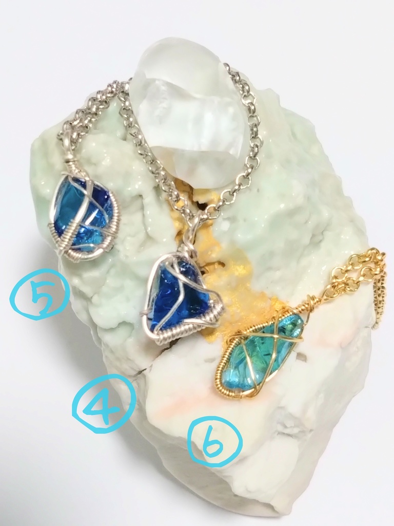 深海の魔女ネックレス①、硝子の欠片シリーズネックレス②〜⑥