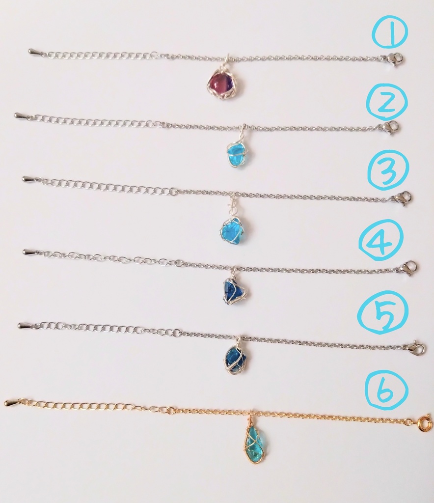 深海の魔女ネックレス①、硝子の欠片シリーズネックレス②〜⑥