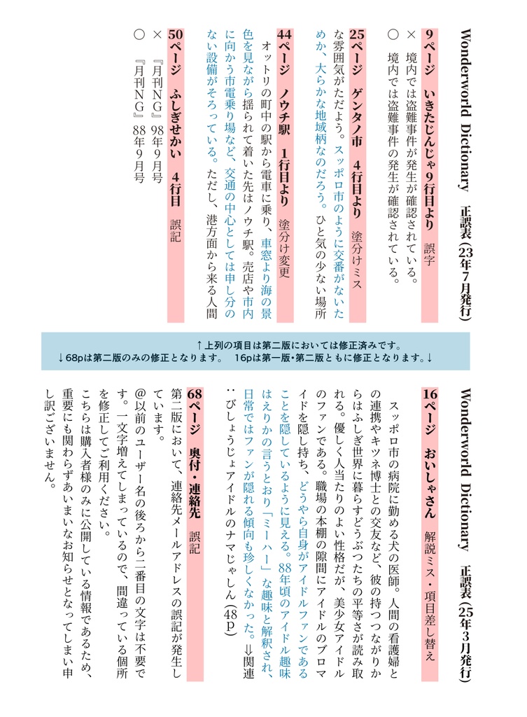 【正誤表発行】Wonderworld Dictionary 25年3月版正誤表