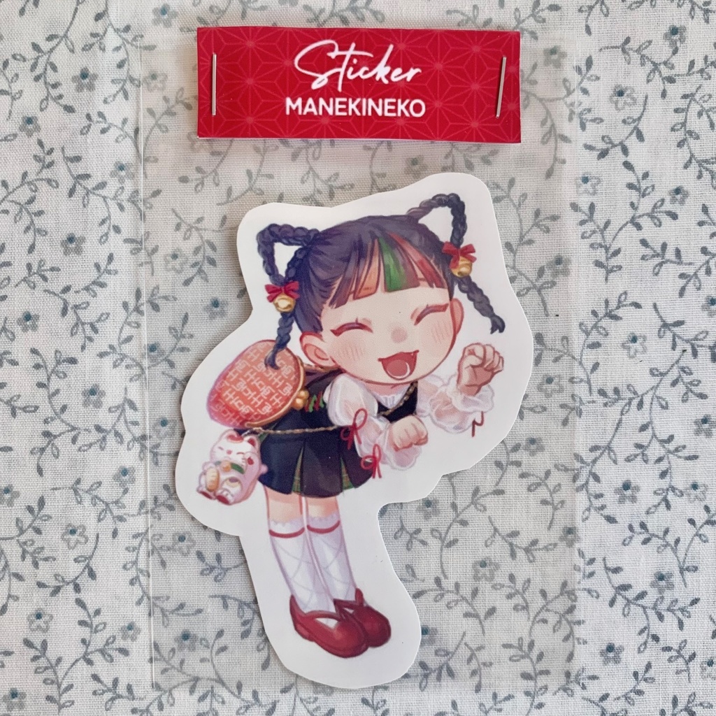 和モチーフ　擬人化ステッカー(招き猫)