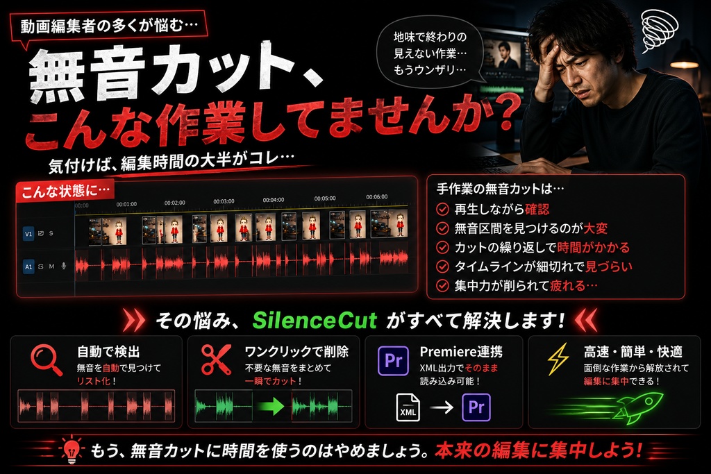 動画編集の“無駄な時間”を消すツール|SilenceCut v3(無音カット+ジャンプカット)Windows専用