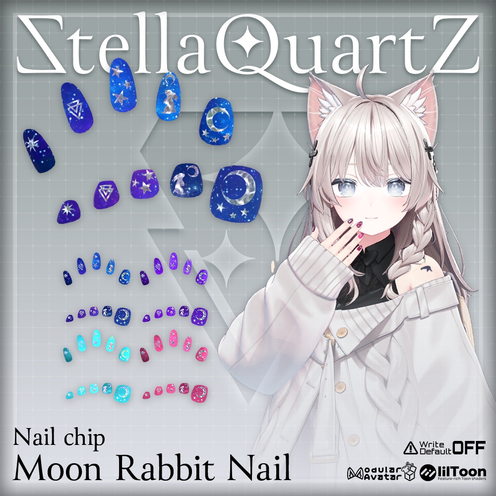 【オリジナル3Dモデル】MoonRabbitNail【アバター対応ネイル】