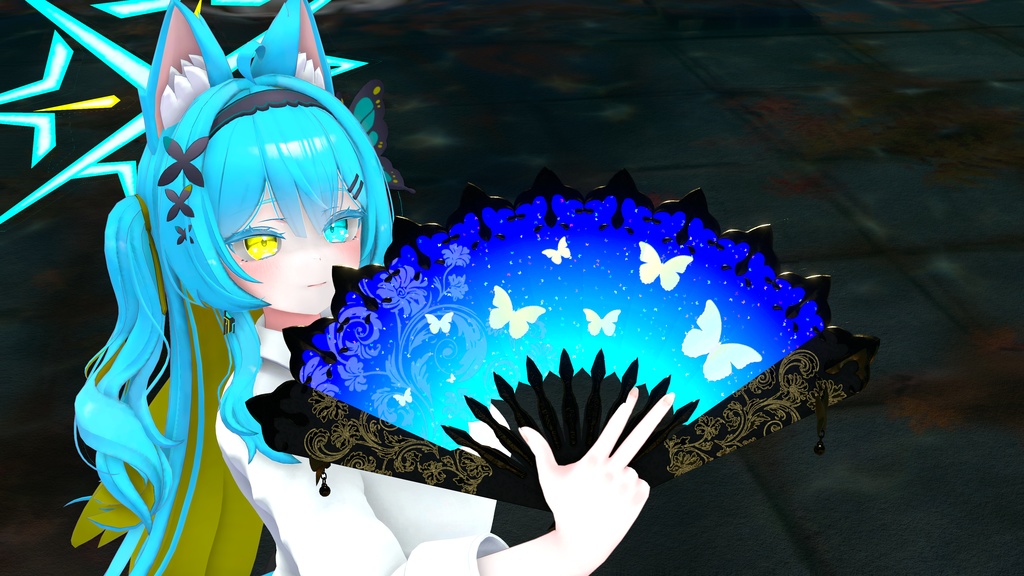 【ギミック付き3Dモデル】蒼蝶優雅-そうちょうゆうが-【扇子】