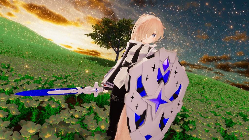 【ギミック付き3Dモデル】StarryKnightsSword&Shield-星騎士の白剣&盾-【剣盾】