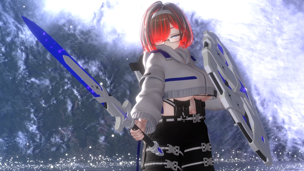 【ギミック付き3Dモデル】StarryKnightsSword&Shield-星騎士の白剣&盾-【剣盾】