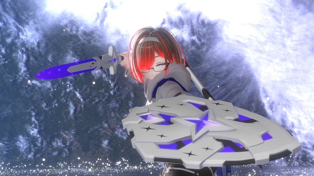 【ギミック付き3Dモデル】StarryKnightsSword&Shield-星騎士の白剣&盾-【剣盾】