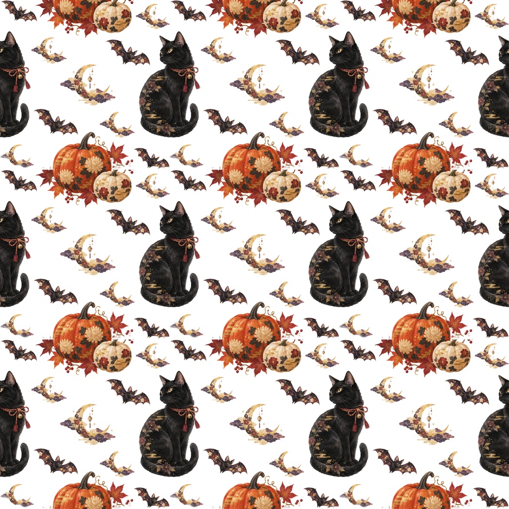 宵猫 - Yoineko -|ハロウィン・和モダン デジタルペーパー 12枚セット|商用利用OK