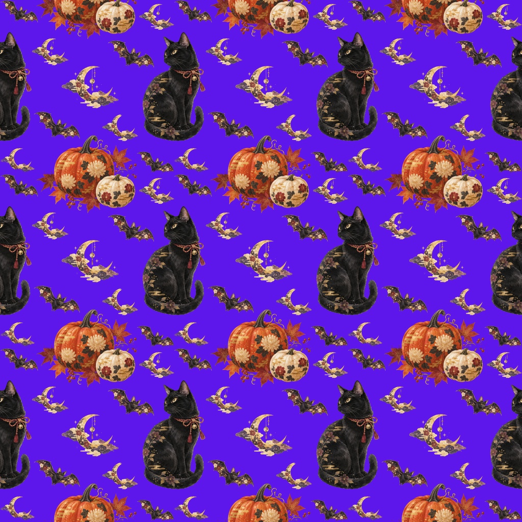 宵猫 - Yoineko -|ハロウィン・和モダン デジタルペーパー 12枚セット|商用利用OK