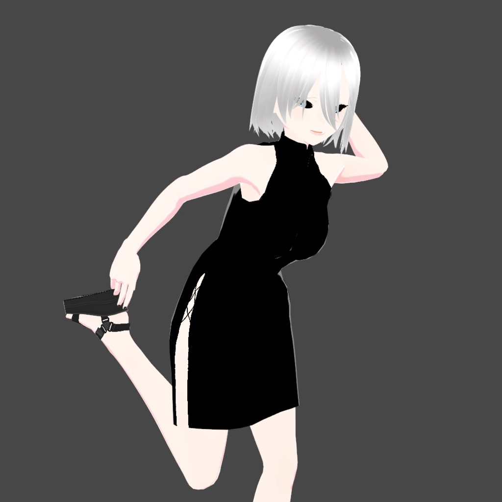 「VRoid」Black Sleeveless Turtleneck Dress  (FREE)