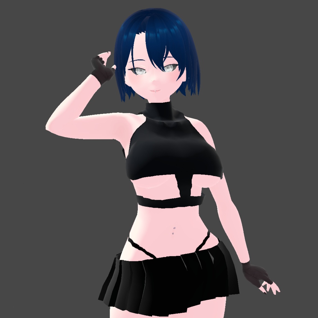 「VRoid」Black Cut Turtleneck Crop Top w/ Lip & Nose Piercings (FREE)