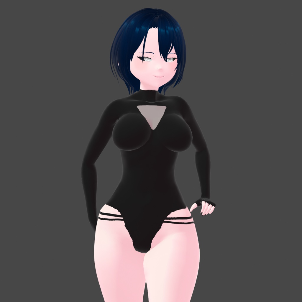 「VRoid」Black Longsleeved Turtleneck Bodysuit w/ Sheer (FREE)