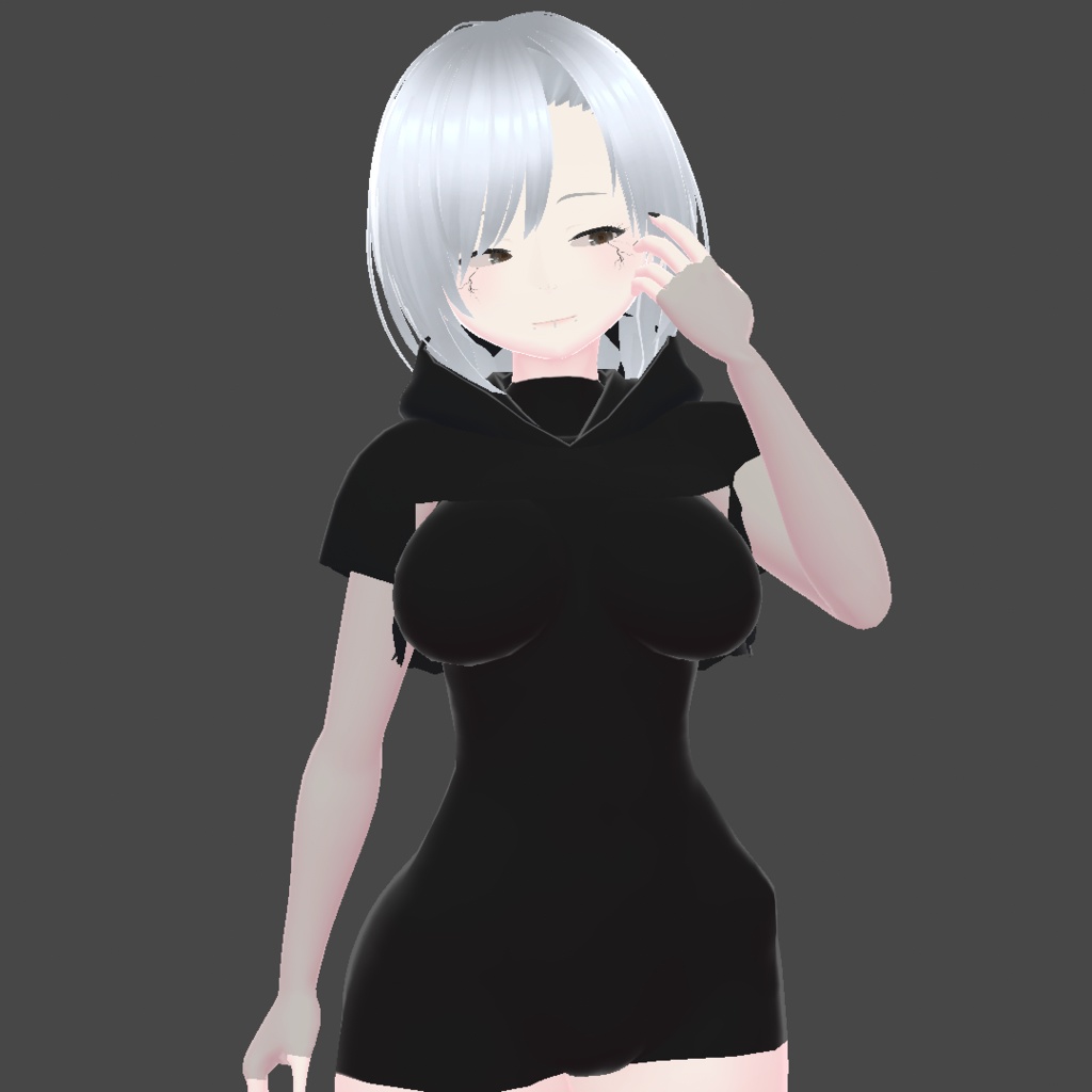 「VRoid」Black Turtleneck Bodysuit w/ Sheer + Cropped Black Sleeveless Hoodie (FREE)