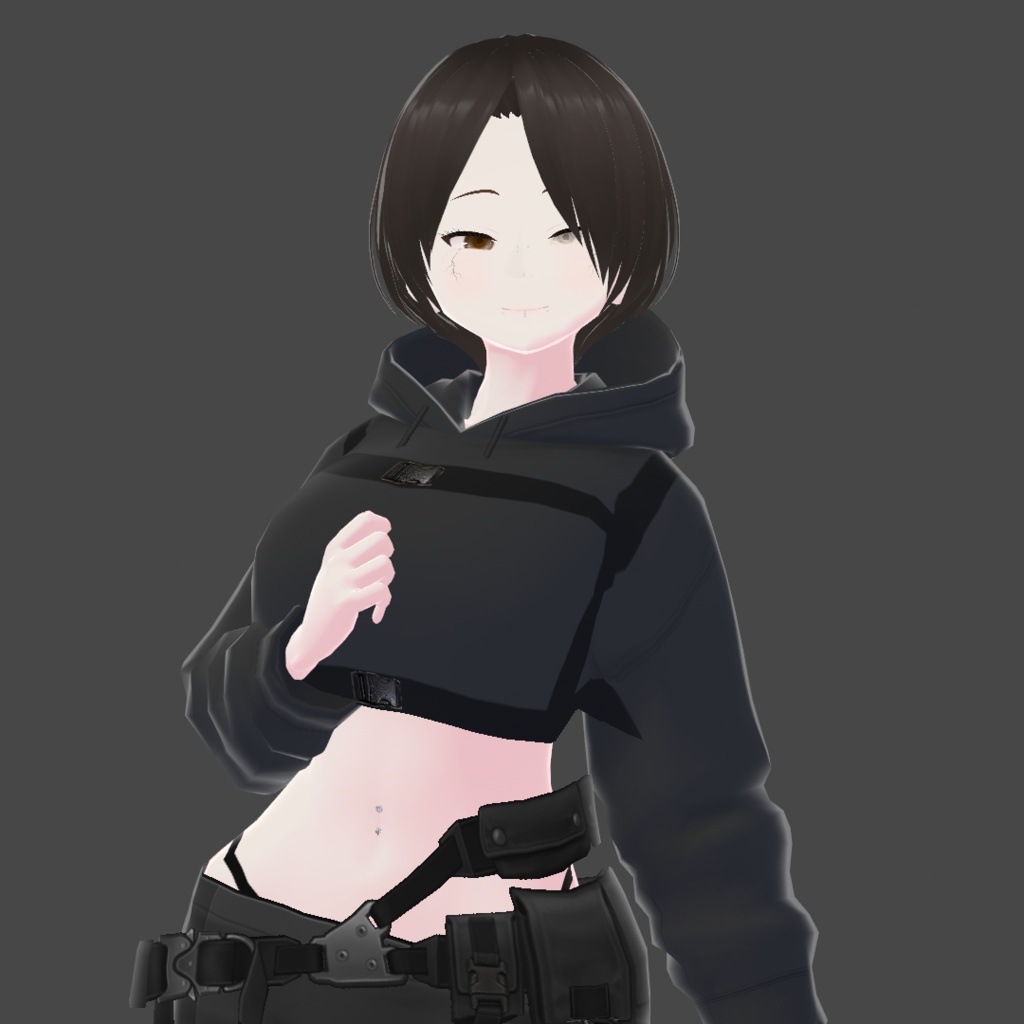 「VRoid」Black Cropped Hoodie w/ Harness (FREE)