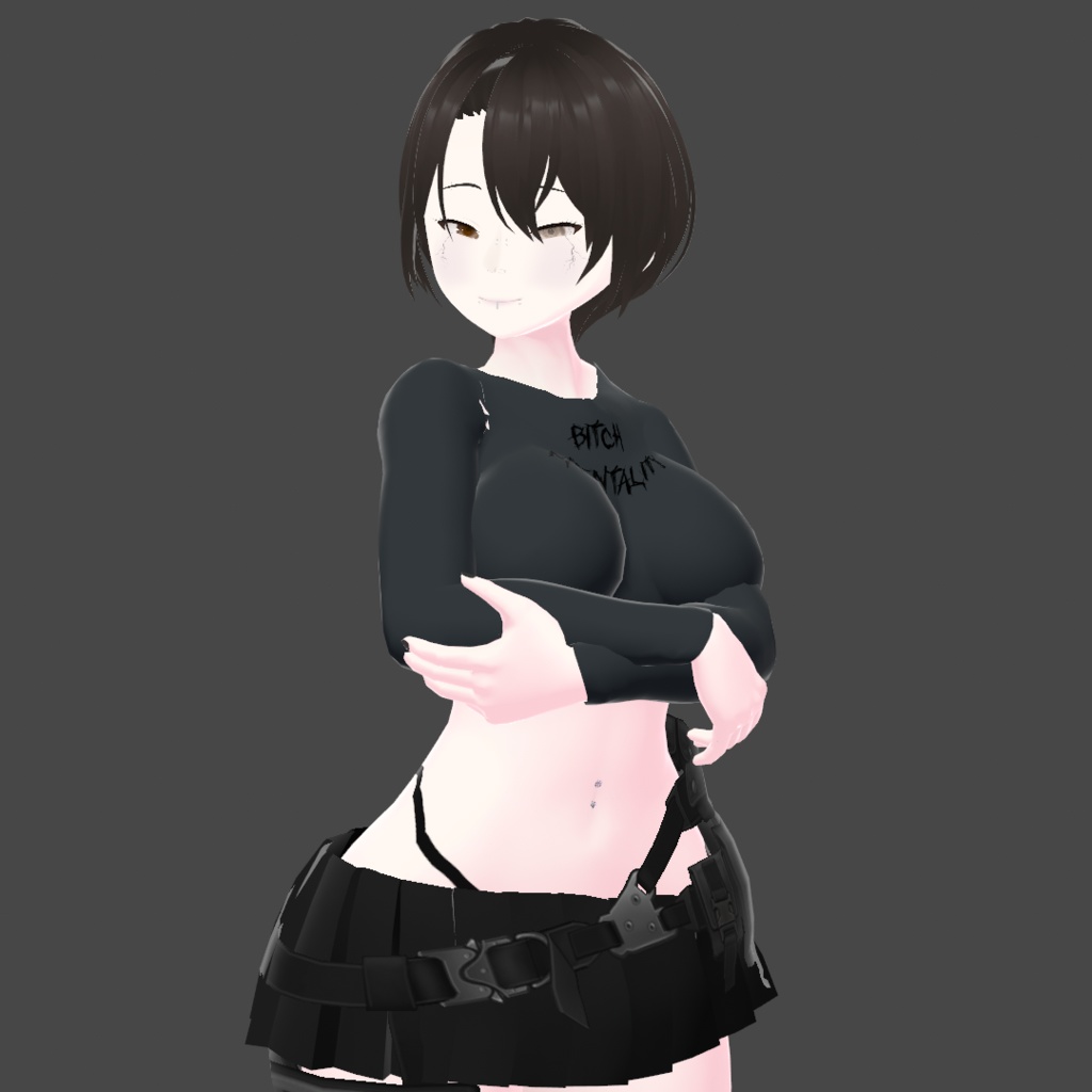 「VRoid」”BITCH MENTALITY” Grey-Blue Shirt (FREE)
