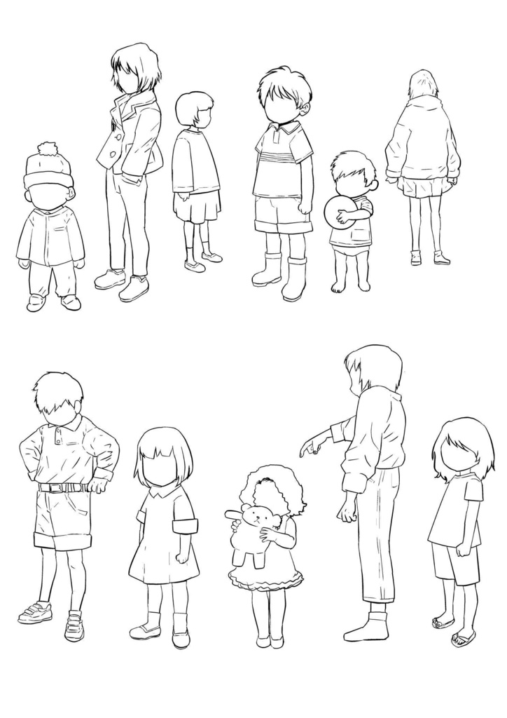 漫画素材　子供こどもキッズモブ集