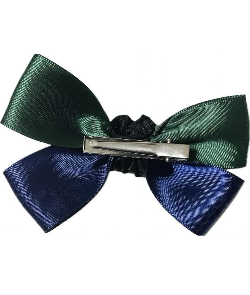 ハンドメイド ネイビーとグリーンのサテンリボンヘアクリップ