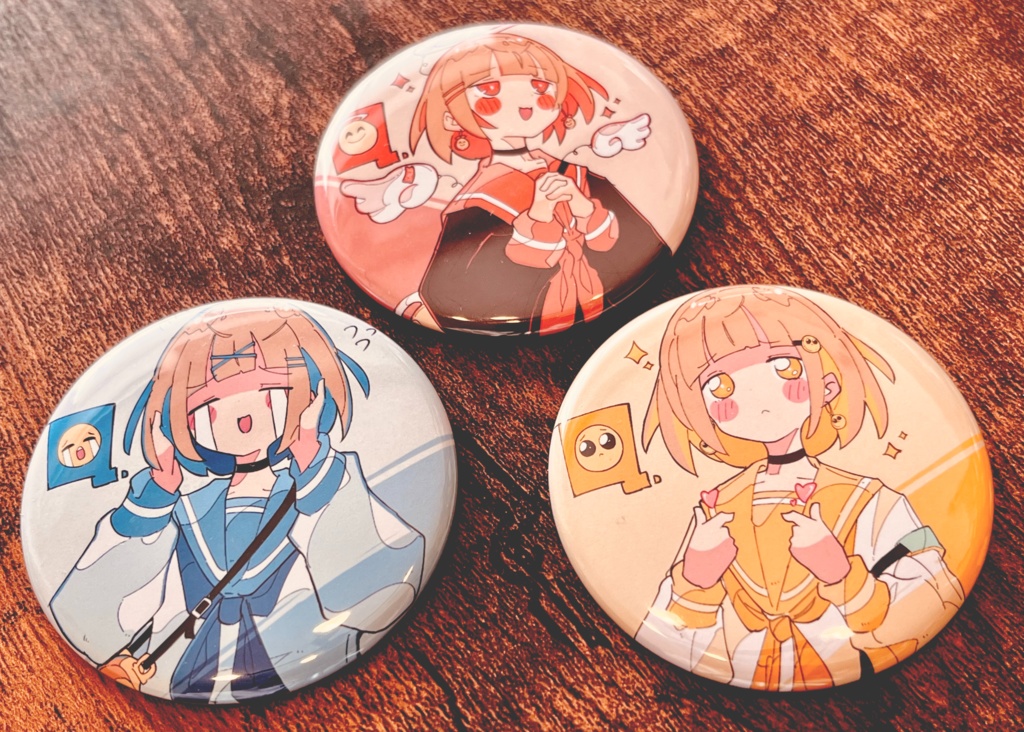 ぴえかわ絵文字女の子&ばつねこ 57mm缶バッジ(2個&3個&5個セット)