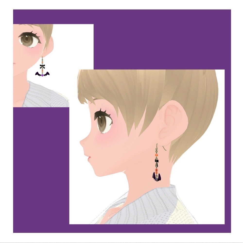 【VRChat想定】コウモリピアス【PB対応】