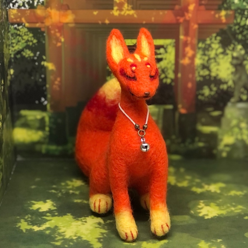 ◆稲荷キツネ 火属性 幻獣 「炎狐」 羊毛フェルト