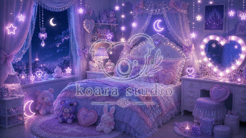 ゆめかわ配信背景5種セット|VTuber・雑談・歌枠・ゲーム実況に|かわいいお部屋素材(1920×1080 PNG)