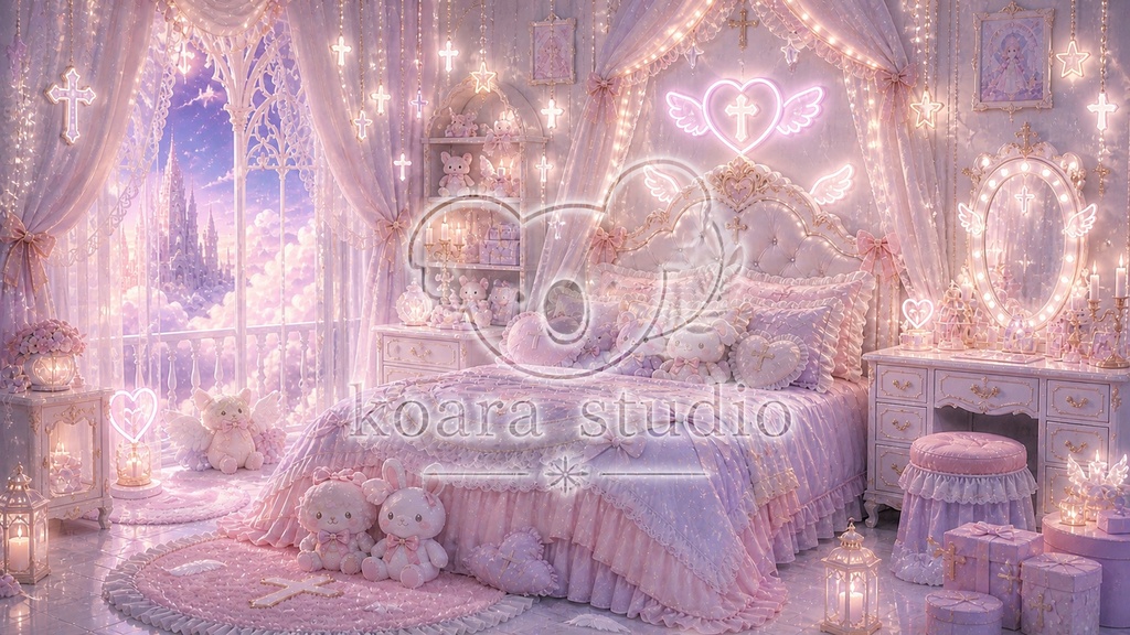 ゆめかわ配信背景5種セット|VTuber・雑談・歌枠・ゲーム実況に|かわいいお部屋素材(1920×1080 PNG)