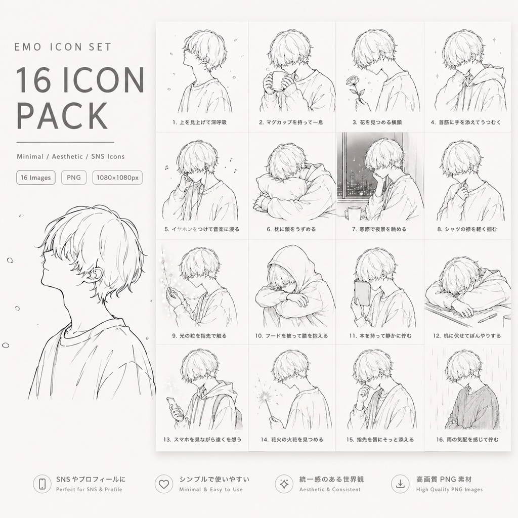 EMO ICON SET｜16種｜SNSアイコン素材