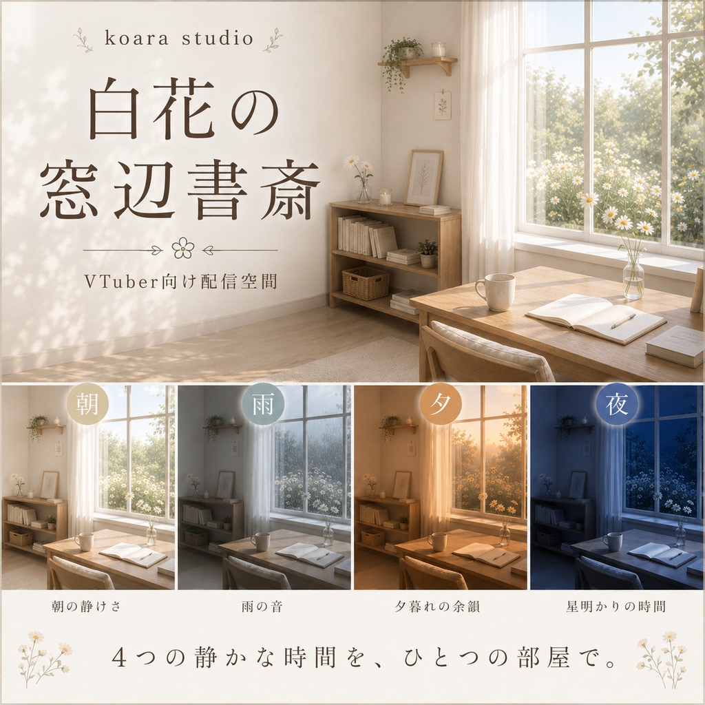 白花の窓辺書斎|VTuber向け配信空間